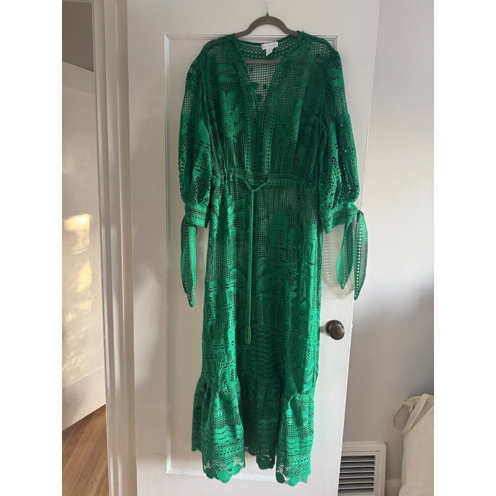 House of Harlow 1960 Green Guipure Lace Palace & Palm Maxi Coverup Dress